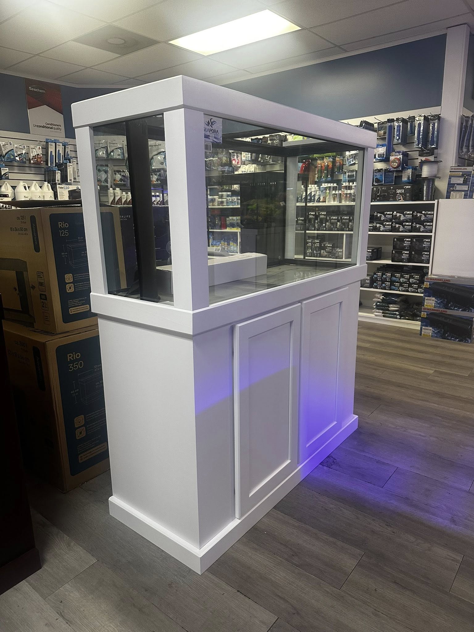 Gray aquarium stand and canopy